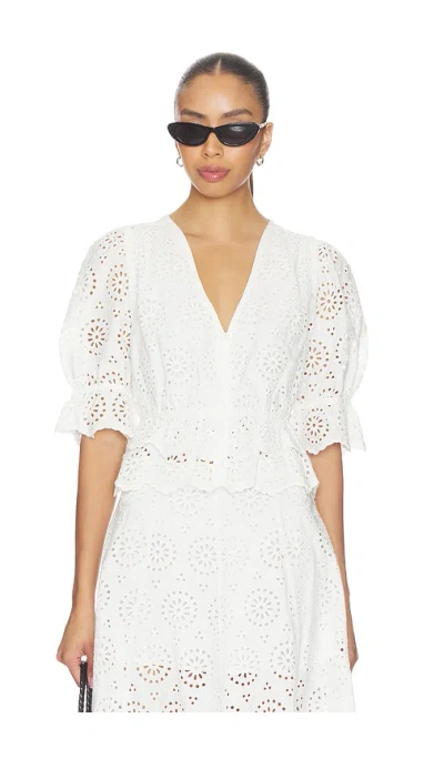 Frame The Deco Eyelet Tiered Blouse In White