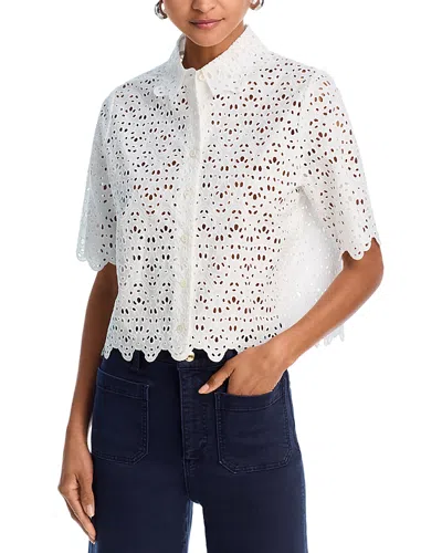 Frame The Deco Cotton Eyelet Button-up Shirt In White