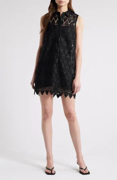 Frame The Deco Crocheted Lace Mini Dress In Black