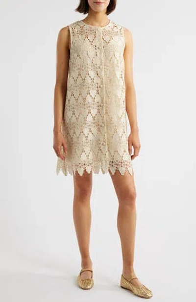 Frame The Deco Scalloped Guipure Lace Mini Shirt Dress In Yellow