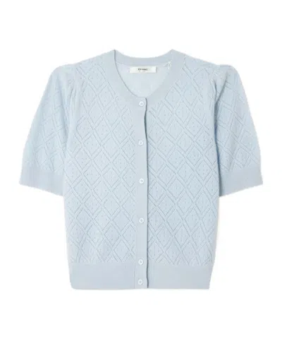 Frame The Delicate Pointelle-knit Cashmere Cardigan In Blue