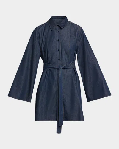 Frame The Denim Tuxedo Belted Mini Dress In Rinse