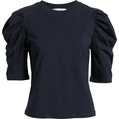 Frame The Drape Puff Sleeve Organic Cotton Top In Blue