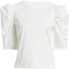 Frame The Drape Puff Sleeve Organic Cotton Top In White