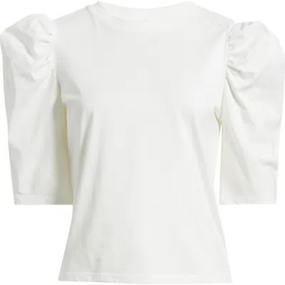 Frame The Drape Puff Sleeve Organic Cotton Top In White