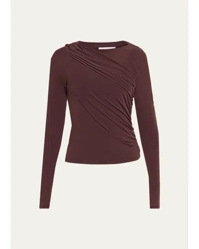 Frame The Draped Long Sleeve Top In Brown
