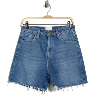 Frame The Easy Fray Hem Denim Shorts In Blue