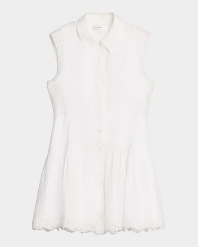 Frame The Embroidered Ramie Button-up Dress In White