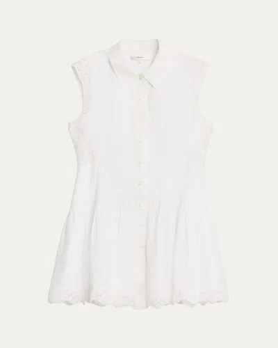Frame The Embroidered Ramie Button-up Dress In White