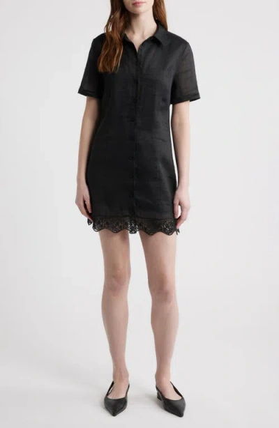 Frame The Embroidered Seaside Ramie Button-up Minidress In Black