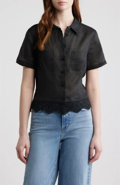 Frame The Embroidered Seaside Ramie Button-up Top In Black