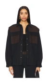Frame Womens Trouble Suede The Equestrian Suede-panels Organic-denim Shirt In Black