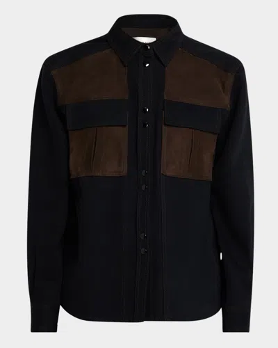 Frame Womens Trouble Suede The Equestrian Suede-panels Organic-denim Shirt