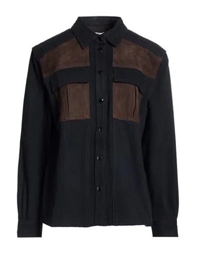 Frame The Equestrian Shirt Woman Denim Shirt Black Size L Organic Cotton, Goat Skin