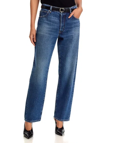 Frame The Essential Mid Rise Straight Jeans In Lucky In Blue