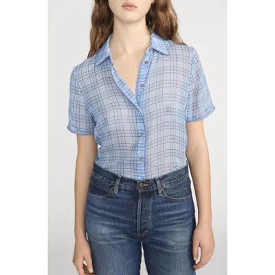 Frame The Essential Plaid Silk Button-up Shirt In Blue
