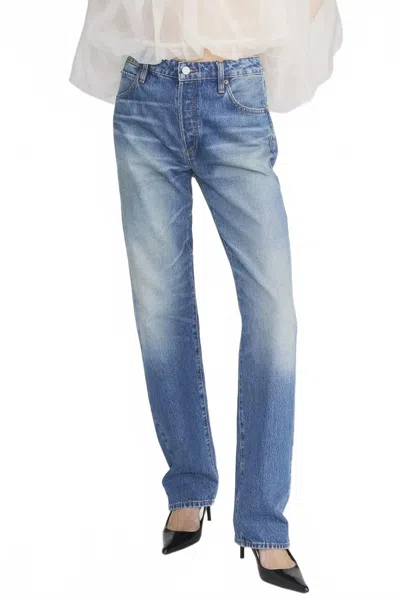 Frame The Essential Straight Leg Jeans In Medium Wash In Blue
