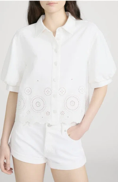 Frame The Eyelet Billow Sleeve Button-up Shirt In White