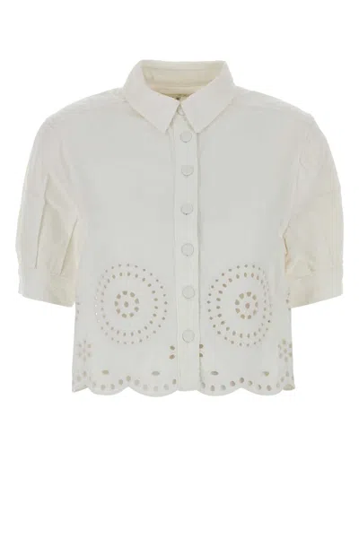 Frame The Eyelet Billow Sleeve Shirt In White