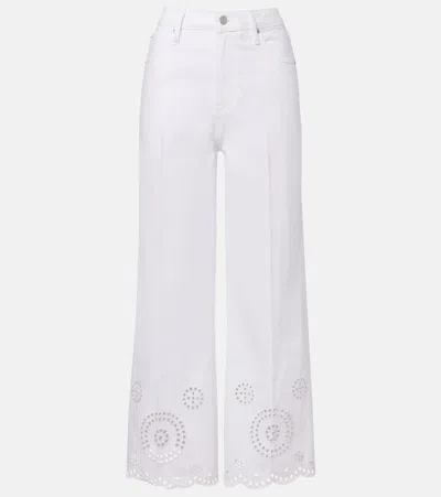 Frame The Eyelet Flare Embroidered Flared-leg Jeans In White