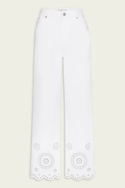 Frame The Eyelet Flare Embroidered Flared-leg Jeans In White