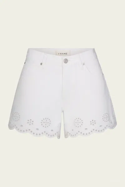 Frame Womens White The Eyelet Embroidered-hem Denim Shorts