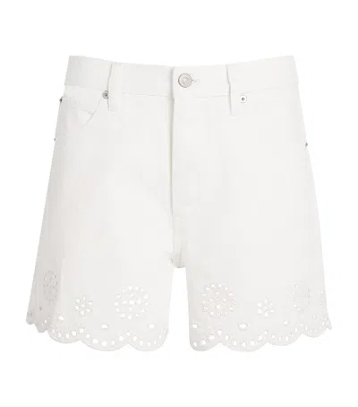 Frame Womens White The Eyelet Embroidered-hem Denim Shorts