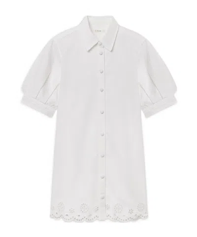 Frame Eyelet Play Billow-sleeve Mini Dress In White