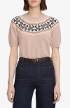 Frame The Fair Isle Short Sleeve Cashmere Sweater In Neutral