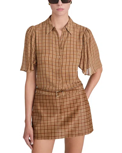 Frame The Flutter Plaid Silk Shirt In Brown