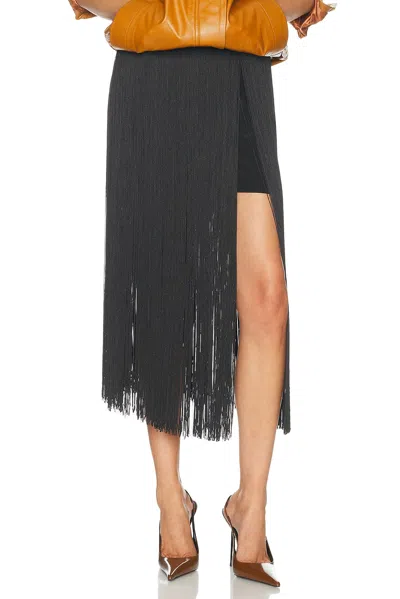 Frame The Fringe Midi Skirt In Black