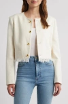 Frame Womens Fringed Cropped Tweed Jacket White