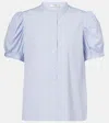 Frame The Gathered Stripe Short Sleeve Button-up Shirt In Blue