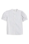 Frame The Gathered Puff Sleeve Shirt In Navy Multi