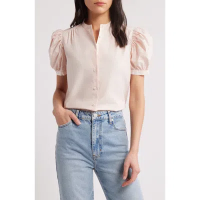 Frame The Gathered Short Sleeve Button-up Shirt In Cream