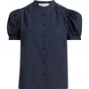 Frame The Gathered Short Sleeve Button-up Shirt In Navy