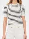 Frame The Gathered Short Sleeve Sweater In Cream Multi In Neutral