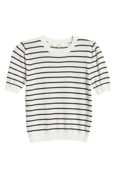 FRAME FRAME THE GATHERED STRIPE SHORT SLEEVE ORGANIC COTTON & LINEN BLEND SWEATER