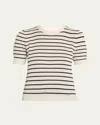 Frame Gathered Sleeve Top In Midnight Slate Multi In Cream Multi