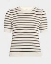 Frame Gathered Sleeve Top In Midnight Slate Multi In Cream Multi