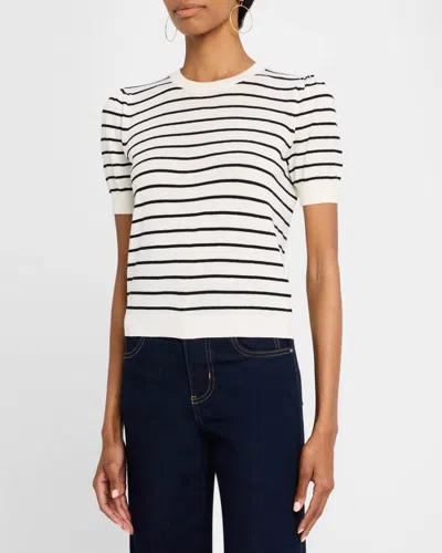 Frame The Gathered Short Sleeve Sweater In Cream Multi In Neutral