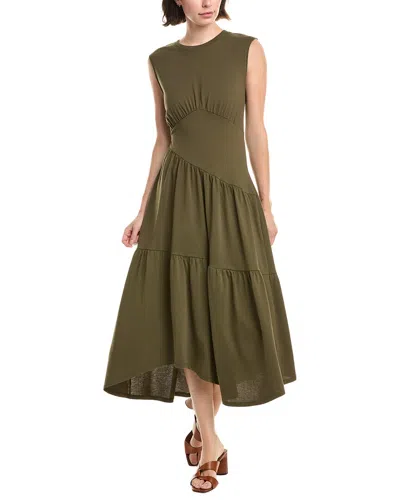 Frame Gathered Seam Organic Cotton A-line Midi Dress In Fatigue