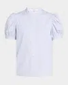 Frame The Gathered Stripe Short Sleeve Button-up Shirt In Light Chambray Multi
