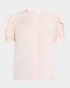 Frame The Gathered Short Sleeve Button-up Shirt In Light Pink