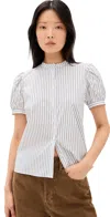 Frame The Gathered Puff Sleeve Shirt In Navy Multi