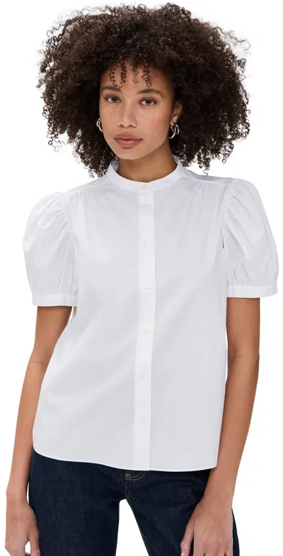 Frame The Gathered Organic Cotton-poplin Shirt In White