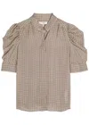 Frame The Gillian Houndstooth Silk-chiffon Blouse In Gold
