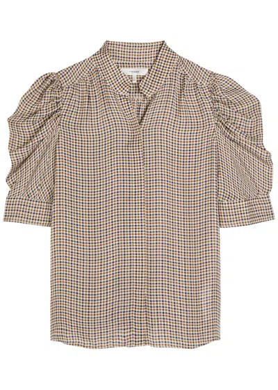 Frame The Gillian Houndstooth Silk-chiffon Blouse In Gold