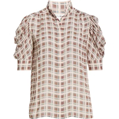 Frame The Gillian Plaid Puff Sleeve Silk Button-up Shirt In Multi
