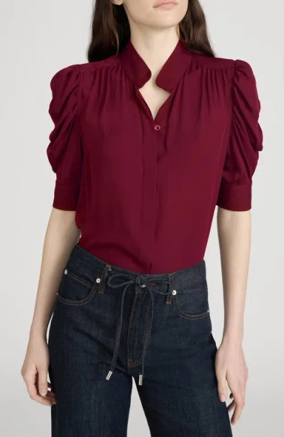 Frame The Gillian Silk Puffed Sleeve Blouse In Red